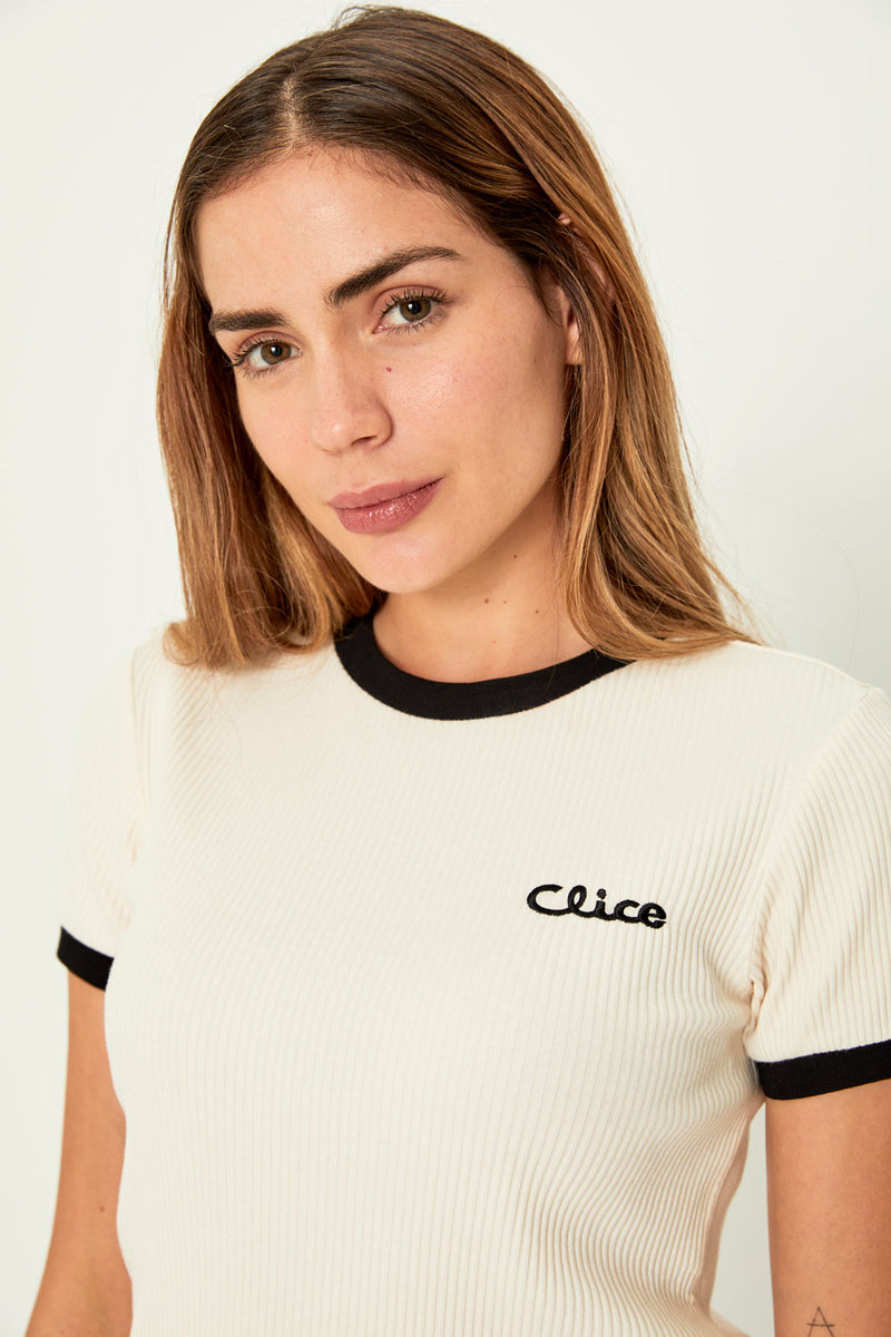 Camiseta canalé mujer (Off White)
